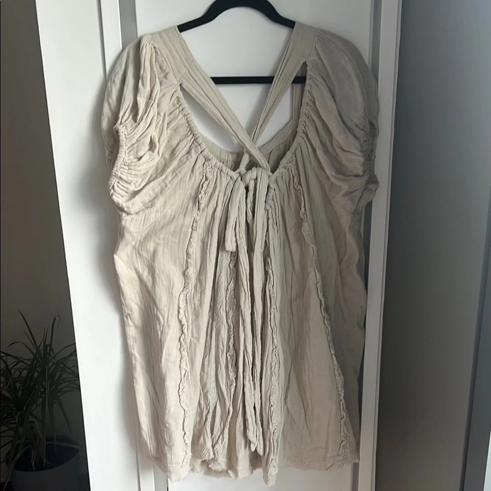Free People Cream Gauzy Boho Peasant Top with Crossback